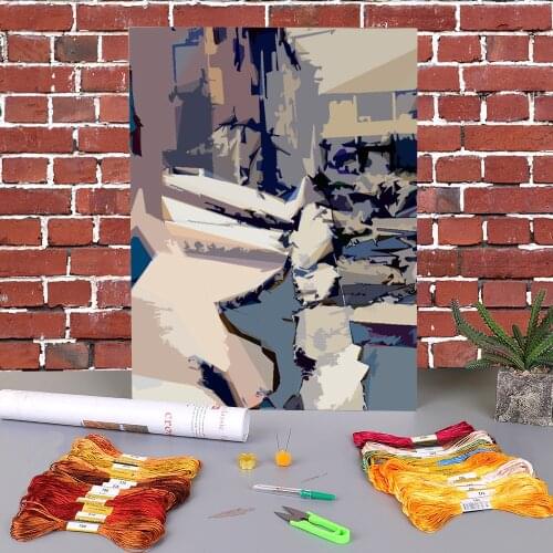 Cubism-remix Cubism-remix Printed Fabric 11CT Cross Stitch Set DIY Embroidery DMC Threads Handmade Handicraft Craft Jewelry