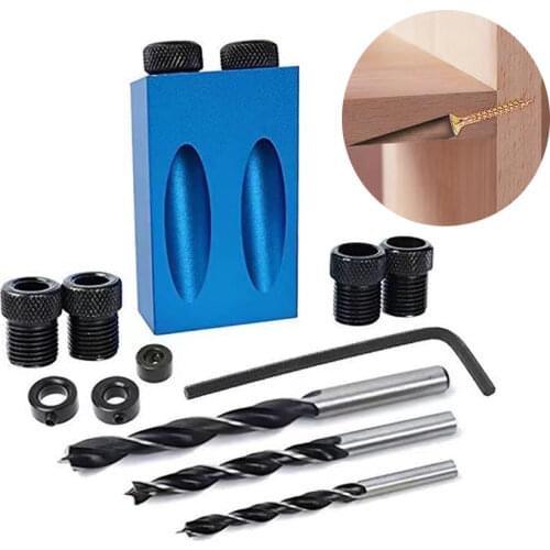 Pocket Hole Jig Kit 6/8/10mm Drive Adapter For Woodworking Angle Drilling Holes Guide Wood Tools Locator Jig Drill Bit Set