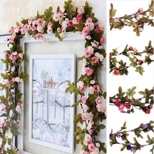 2.2m 42 Heads Fake Silk Roses Ivy Vine Artificial Flowers With Green Leaves For Home Wedding Decoration Hanging Garland Decor