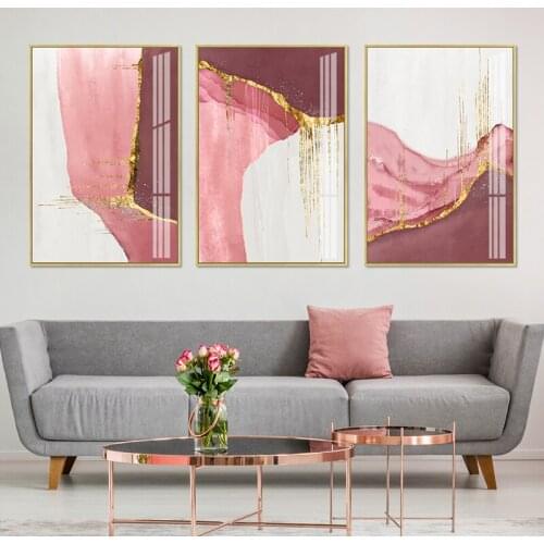 Canvas Painting Modern Abstract Golden Pink White Gold Nordic Wall Art Prints Poster Pictures for Living Room Decoration