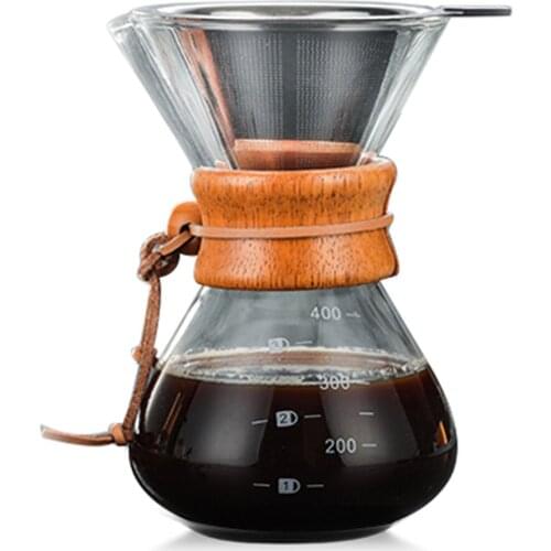 Classic Glass Hand Drip Coffee Maker Pot Style Pour Filter Over 400ml