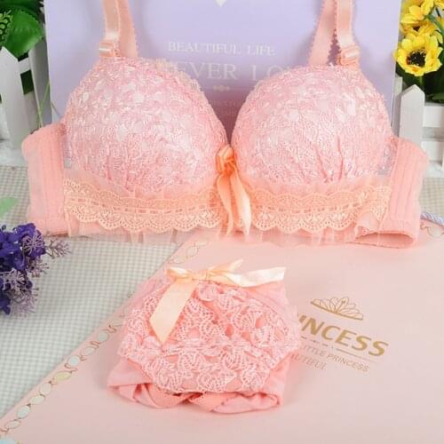 Bra Bralette Set Fashion Lace Bow Sexy Bras Underwear Push Up Comfortable Underwear Female Lingerie Solid Color Bra Set