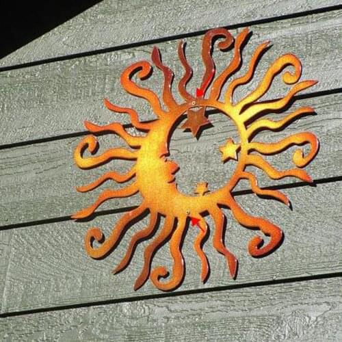 Metal Sun Craft Wrought Iron Art Decor TV Backdrop Wall Hanging Ornament Garden Fence Decor Silhouette Artwork Hollow Carving