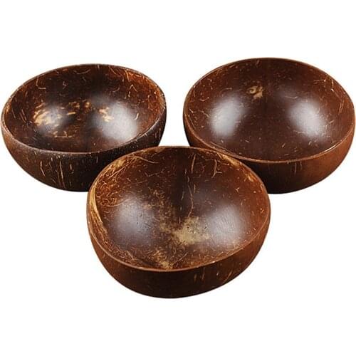Coconut Shell Bowl Design Portable Spoon Craft Fruit Salad Noodle Rice Food Container Decoration Wholesale Tableware Hot Sale