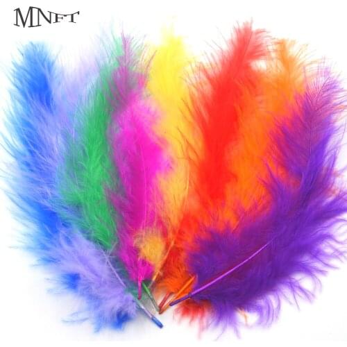 MNFT 100PCS Fluffy Marabou Feathers Assorted Bright Colored Turkey Feathers Woolly Bugger Fishing Lure