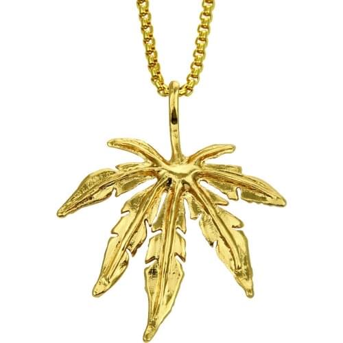 2021 European And American Hip Hop Hemp Leaf Gold Pendant Necklace Personalized Maple Leaf Mens Trendy Necklace Cuba Chain