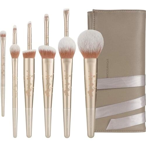 Rownyeon Makeup Brushes 10 Pcs Makeup Brush Set Premium Synthetic Eyebrow Concealer Blush Champagne Gold with Leather Makeup bag
