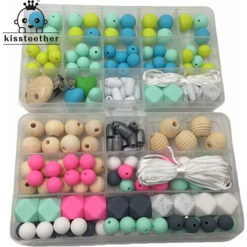 2 Boxes Baby Teether Toys Silicone Teething Pacifier Clip Kit Geometric Hexagon Silicone Teether Beads DIY Baby Nursing Necklack