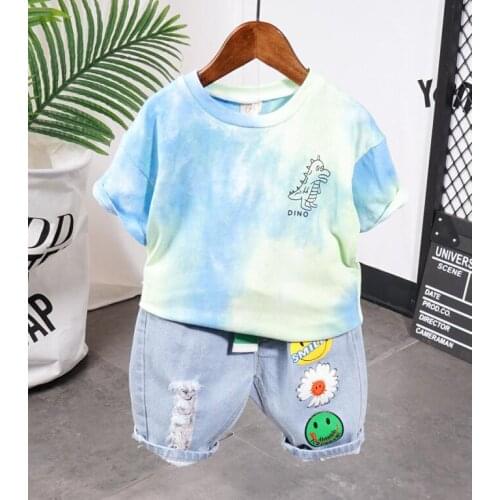Boys Clothes Summer Baby Dinosaur T Shirt denim shorts Outfit Sport Suit Children kids clothes Set 2 3 4 5 6 7 Years