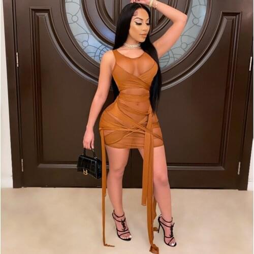 TNNAOFF Plus Size Mesh Sheer Bandage Bodycon Dress for Women Birthday Outfits 2021 Sexy Elasticity Night Club Party Y2k Dresses