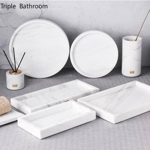 Nordic Bathroom Tray Natural Marble Kitchen Round Shape Storage Wash Set Holder Cosmetic Jewelry Tray Organizer Accessories
