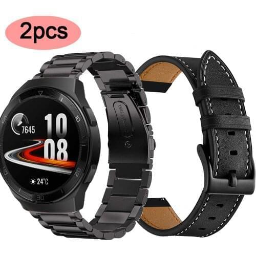 Stainless Steel Wrist Straps For Huawei Watch GT 2E 46MM/GT 2/Active 46MM/GT Smart Watch 22MM Leather Bracelets For Honor Magic2