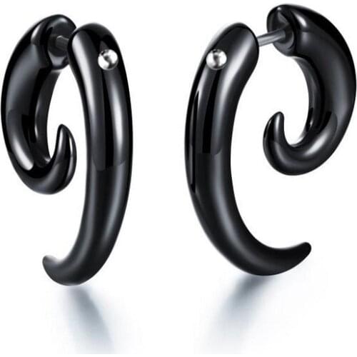 1 piece Punk Acrylic Black Bull Horn Snail Shape Earrings For Men / Women Hip-hop Rock Party Personality Ear Jewelry