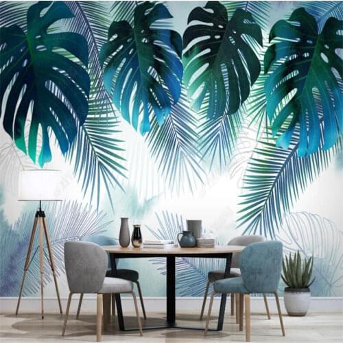 Nordic Tropical Plant Watercolor Line Drawing Leaves Wall Papers Home Decor 3D Living Room Bedroom Decor Mural Wallpaper 3D