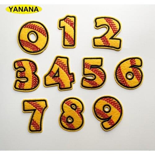 Yellow Number Embroidery Patches for T shirt Iron on Stripes Appliques Clothes Stickers Clothing Badges DIY clothing