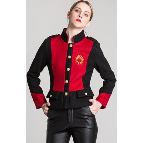 Embroidery Luxury Heart 2021 Autumn Long Sleeve Fashion Red Black Contrast Partchwork Gold Button Letter Women Jacket