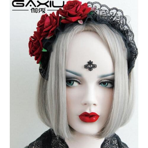 Red Rose Flower Hair Jewelry Tiara For Women Lace Wedding Party Gothic Hair Accessories Female Halloween Queen Cos Play Hairband