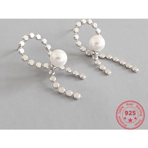 2019 Korea New Style 925 Sterling Silver Bowknot Earring for Women Simple Fashion Chic Pearl Stud Earring Jewelry