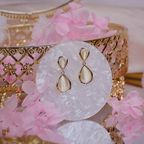 14K Gold New Water Drop Inlaid Opal Design Noble Temperament Earrings Ladies Wedding Banquet Accessories Girls Birthday Gifts