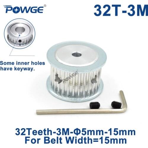 POWGE 32 Teeth HTD 3M Timing Pulley Bore 5/6/8/10/12/14/15mm for Width 15mm 3M Synchronous Belts HTD3M Belt pulley 32T 32Teeth