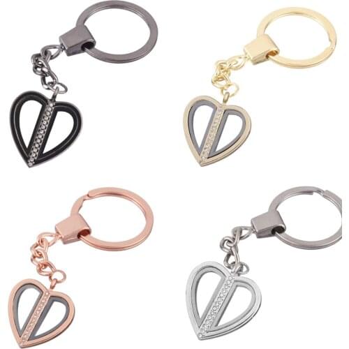 1pcs Two halves of heart Zinc Alloy Floating charms Locket Keychain DIY Magnetic twist living memory Glass locket Key ring