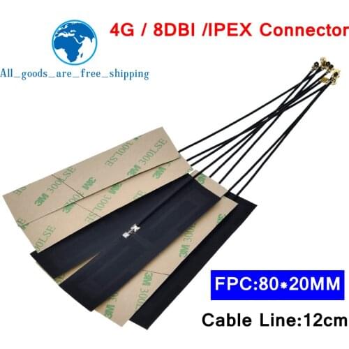 10pcs GSM GPRS 2G 3G 4G LTE internal antenna 8dbi FPC connector 80*22mm wireless modem aerial 8cm Long IPEX connector