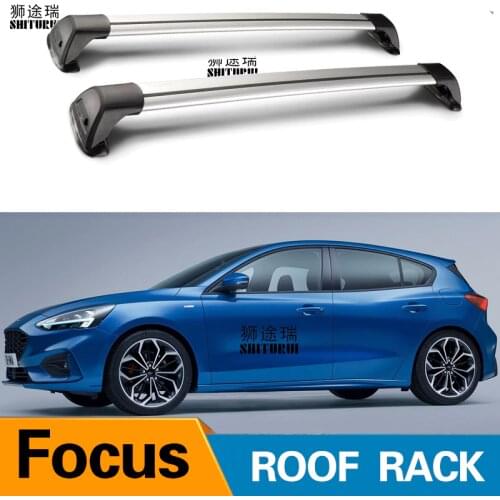 2 pcs For FORD Focus Sedan hatchback 2011+ 2017 2018 roof bar car special aluminum alloy belt lock Led shooting RACK CORSS rack