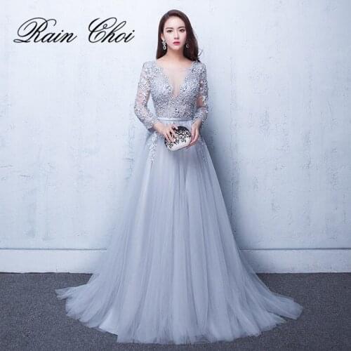 2020 Evening Dresses 3/4 Sleeves Appliques Formal Evening Gown Long Prom Party Dress vestido de festa