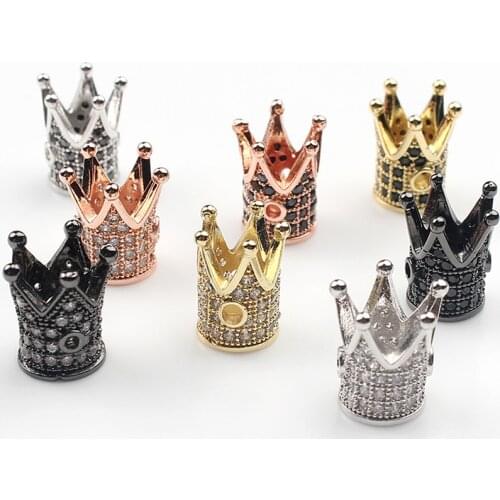 3pcs/lot Crown CZ Crystal Charm Beads Metal Brass Micro Pave Zircon Space Beads Fit Women Bracelets Bangle DIY Jewelry Making