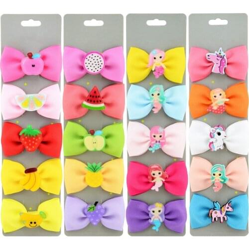 5PCS/SET Hair Pin Fruit Mermaid Unicorn Bowknot Girls Candy Color Hair Clip Summer Children Dress Up Birthday Hair Accessories