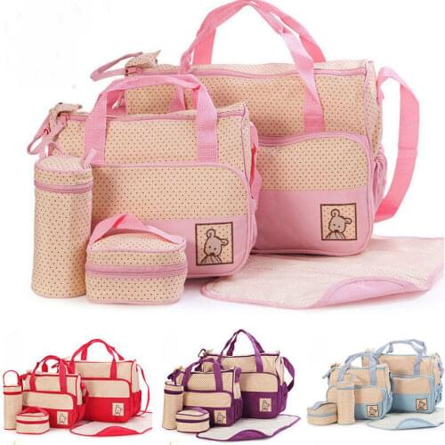 5Pcs Baby Changing Diaper Nappy Bag Mummy Mother Handbag Multifunctional Set 2020 Hot Sale Leisure Large Capacity