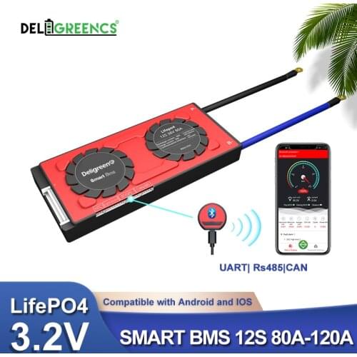 12S 80A 100A 120A UART Smart BMS 485 CAN modbus Bluetooth connection LCD control for 12S 36V LiFePO4 Battery EV RV Scooter