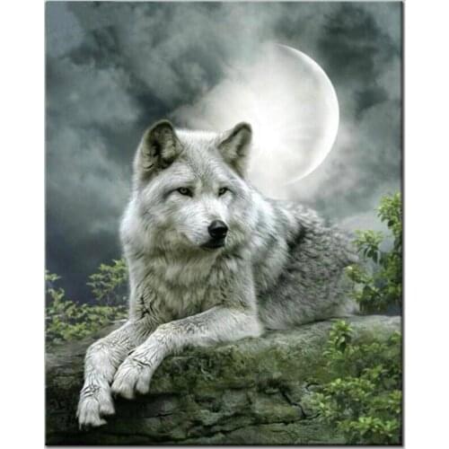 Diamond Mosaic Rhinestone Paintings Crystal Home Decor Diy Diamond Painting Moon Wolf 3D Cross Stitch Pattern Diamond Embroidery