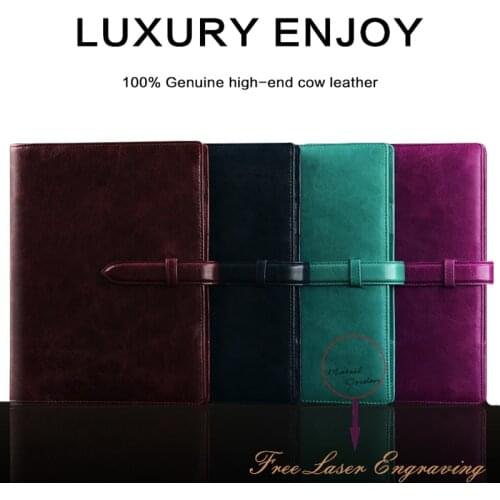 Logo Custom Genuine Leather Spiral Notebook Business Notepad with Rings A5 Planner Buckle Planner Agenda Office Supplies Gift