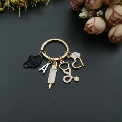 26 Letters, New Design Keychain Doctor Medical Tool Stethoscope Syringe Face Mask Key Ring Nurse Medical Gift Keychain Souvenir