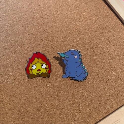 Howls Moving Castles Hard Enamel Pins Fire Demon Calcifer Brooch Dinosaur Pins Women Men Backpack Hat Bag Collar Lapel Badges