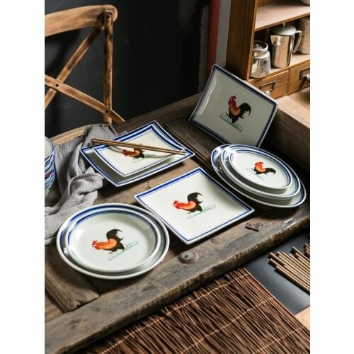 For restaurants Hotel home tableware big red rooster pattern ceramic Fish platter shallow plate deep dish dessert sushi plate