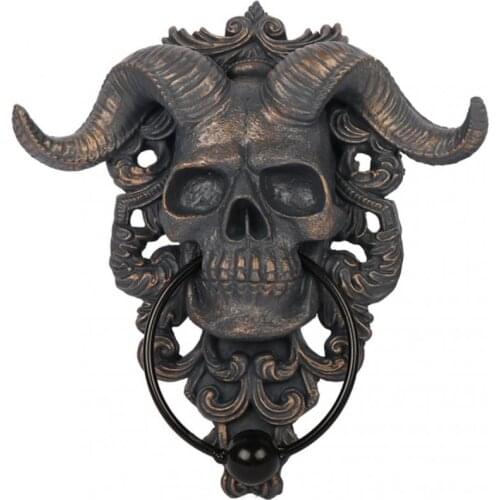 Modern Art Door Knocker Resin Hell Demon Horned Skull Hanging Door Knocker Door Handle Gate For Home Office Rings Handles