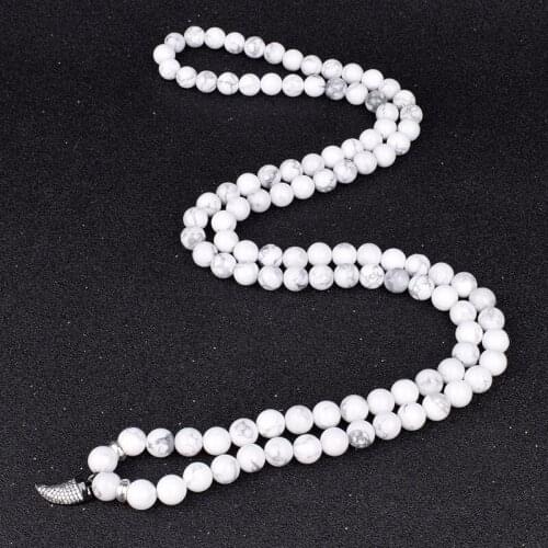 Nature White Turquoise 108 Mala Women Necklaces Handmade Beaded Amulet Crystal Healing Men Lovers Necklaces Yoga Charm Jewelry