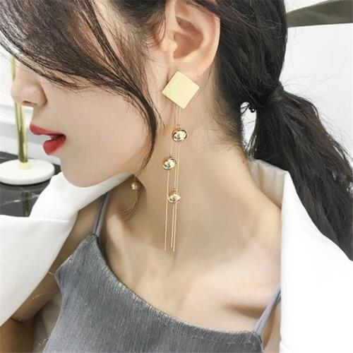 FYUAN Long Tassel Metal Geometric Drop Earring Bijoux Gold Color Square Ball Dangle Earrings for Women Party Jewelry Gifts