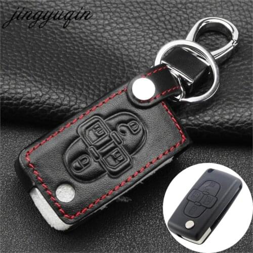Jingyuqin Leather Cover For Peugeot 1007 For Citroen C8 4 Buttons Flip Floding Remote Key Fob Case
