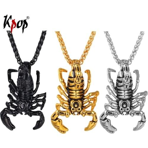 Kpop Stainless Steel Scorpion Pendents Necklace Gold/Black Color Chain Necklace For Women Men Animals Jewelry Necklaces GP338