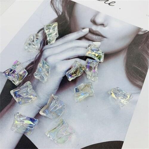 Summer style 60pcs/lot AB color print geometry irregular Ice cube shape resin Straight hole beads diy jewelry earring accessory
