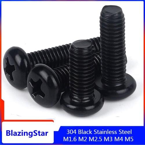 M1.6 M2 M2.5 M3 M4 M5 304 Black Stainless Steel Phillips Pan Head Cross Round Screw Bolt Gb818 Length 3-30mm