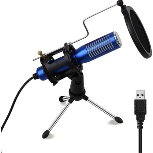Mini USB Wired Condenser Microphone Mic with Mini Tripod Stand Shock Mount Pop Filter for PC Laptop Game Playing Music Recording