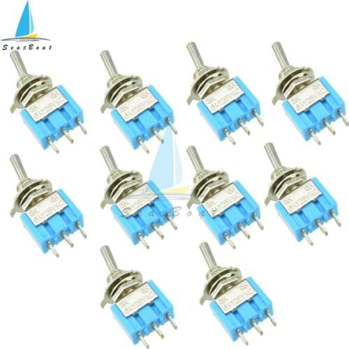 10pc/Lot Blue Mini MTS-102 3-Pin SPDT ON-ON 3A 250V/6A 125V AC Miniature Toggle Switches 33x13mm Micro Toggle Switch