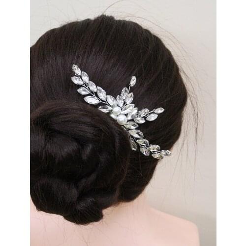 Trendy Silver Wedding Hair Accessories Rhinestone Pearl Head Jewelry for Party Women Headpieces Beauty Girls Hair Comb