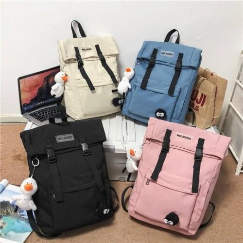 Fashion Mens Backpack Nylon Cute Pendant School Bags For Teenager Boys Solid Color Large-capacity Waterproof School Backpack