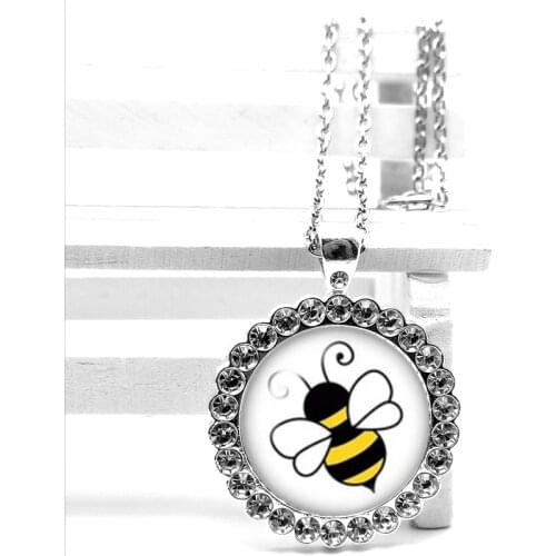 2020 New Fashion Personality Cute Little Bee Hao Stone Pendant Glass Convex Round Necklace Children Necklace Gift