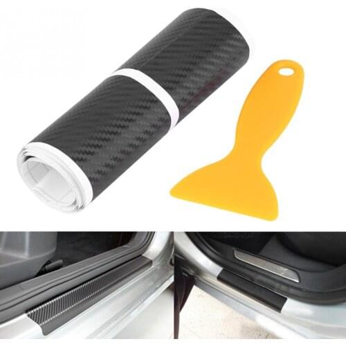 New 4pcs Carbon Fiber Anti Scratch Car Door Sill Sticker Scuff Plate Cover Panel Step Protector with Scraper Car Stickers